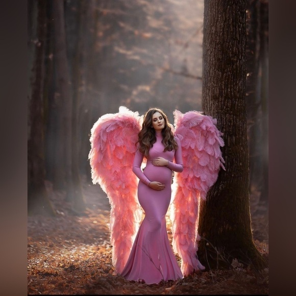 Turtleneck High Neck Maternity Dress for Photoshoot One Size underbust 36” White - Picture 6 of 6